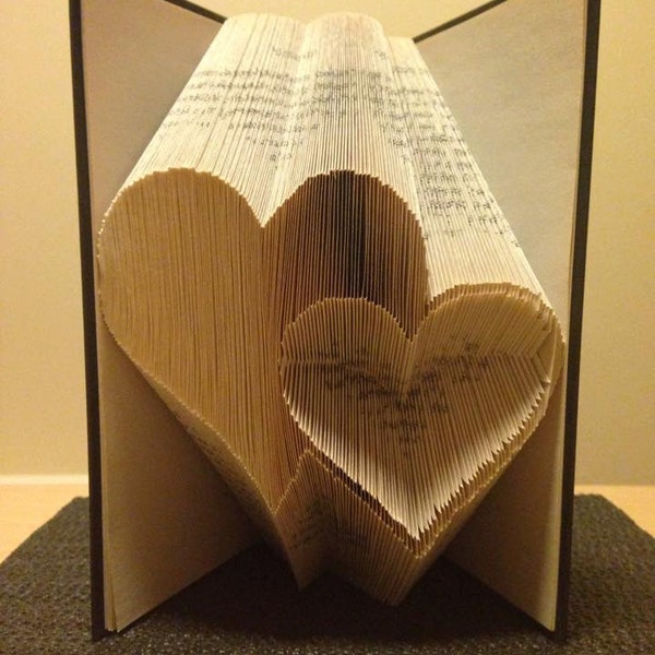 Book folding pattern for 2 Hearts ~ Love ~ Romance ~ Anniversary ~ Wedding +FREE tutorial