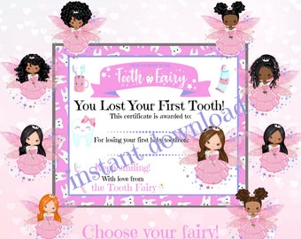 First Lost Tooth Certificate, Tooth Fairy Certificate for Losing First Tooth