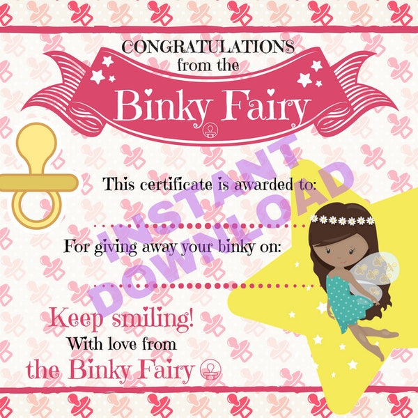 Binky Fairy Certificate