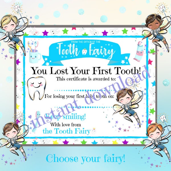 Certificado do primeiro dente do menino, certificado da fada do dente para meninos