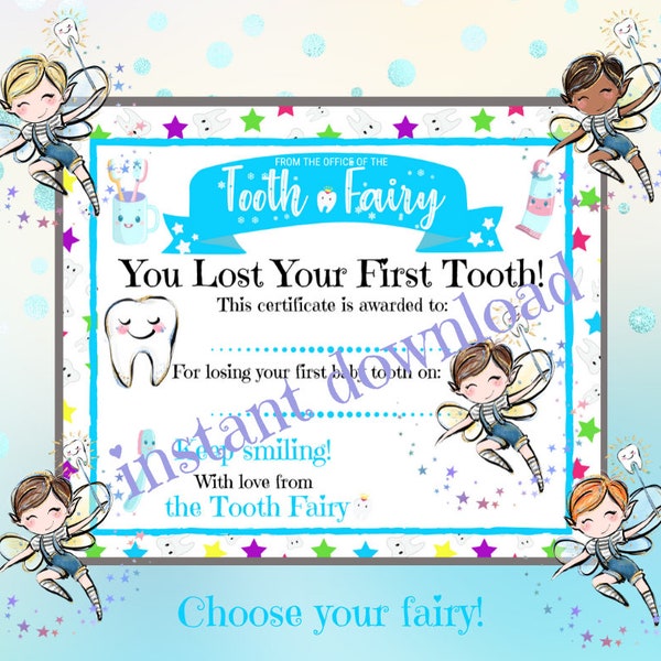 Boy's First Tooth Certificate, Tooth Fairy Certificate for Boys