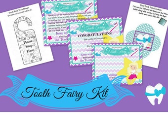 Tooth Fairy Letter Kit - contains letter and certificate from the Tooth Fairy, plus an envelope and a door hanger to colour in