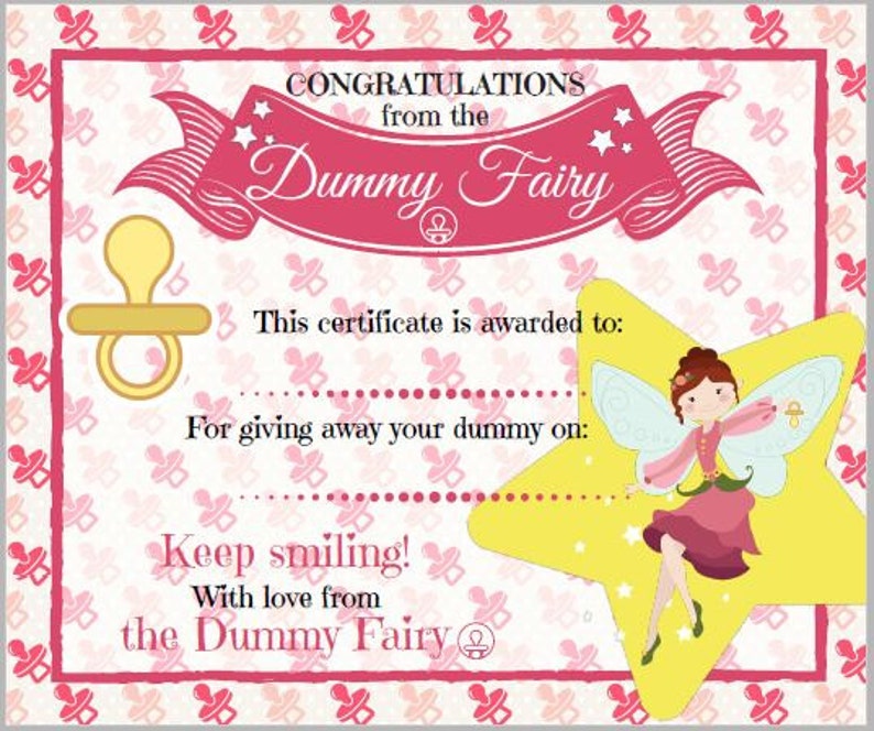 Certificate From The Dummy Fairy Etsy UK
