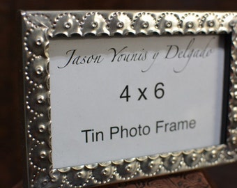 4x6 Picture Frame Vintage Tin Hand Punched 10th Anniversary Wedding gift metal tinwork for photo Southwest style decor by Jason Younis