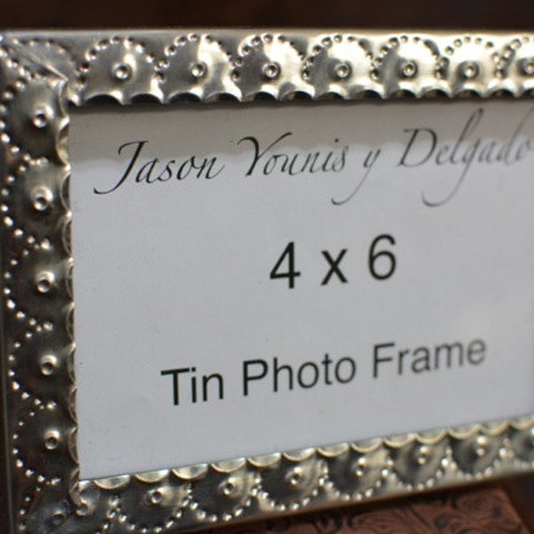 4x6 Picture Frame Vintage Tin Hand Punched 10th Anniversary Wedding gift metal tinwork for photo Southwest style decor by Jason Younis