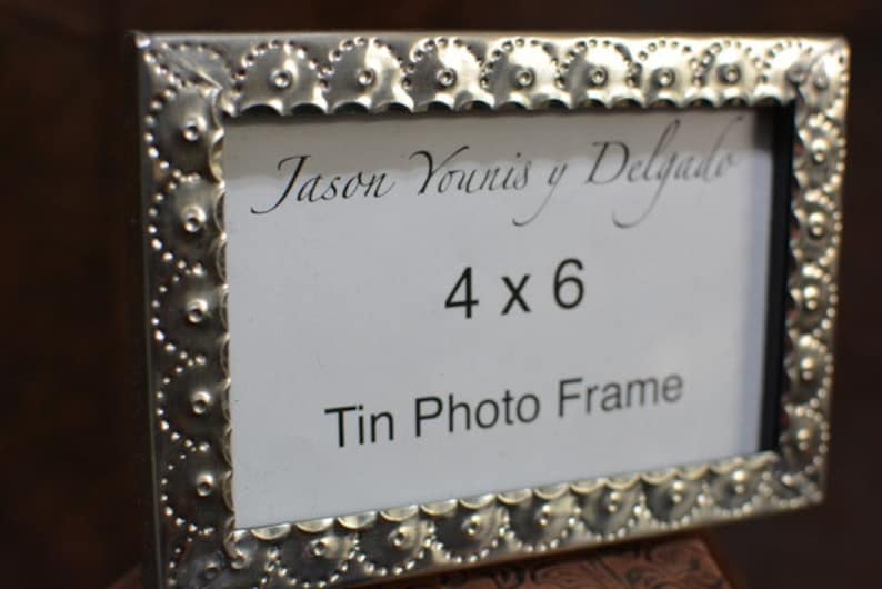4x6 Picture Frame Vintage Tin Hand Punched 10th Anniversary Wedding gift metal photo frame Southwest style decor boyfriend gift 