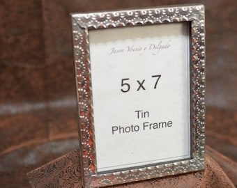 5x7 handcrafted tin picture frame, perfect for a 10th wedding anniversary gift or treasured photo. Jason Younis tinwork southwest style