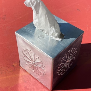Small Tin tissue box cover hand punched tinwork Jason Younis y Delgado metal
