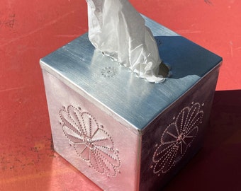 Small Tin tissue box cover hand punched tinwork Jason Younis y Delgado metal