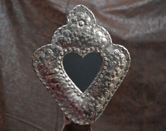 Tin corazon heart mirror medium hand punched tinwork Jason Younis y Delgado metal