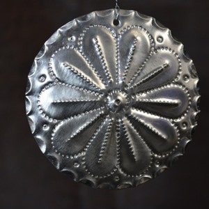 Tin round Christmas ornament Circle hand punched tinwork Jason Younis y Delgado