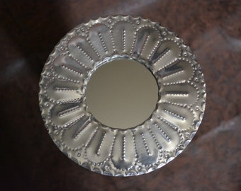 tin small circle mirror hand punched New Mexican tinwork Jason Younis y Delgado