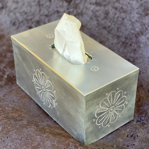 Full, deep Tin tissue box cover hand punched tinwork Jason Younis y Delgado metal