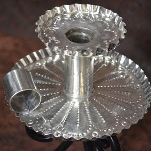 Tin Small candlestick hand punched tinwork Jason Younis y Delgado metal