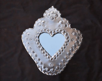tin heart mirror Corazon Small hand punched tinwork Jason Younis y Delgado metal