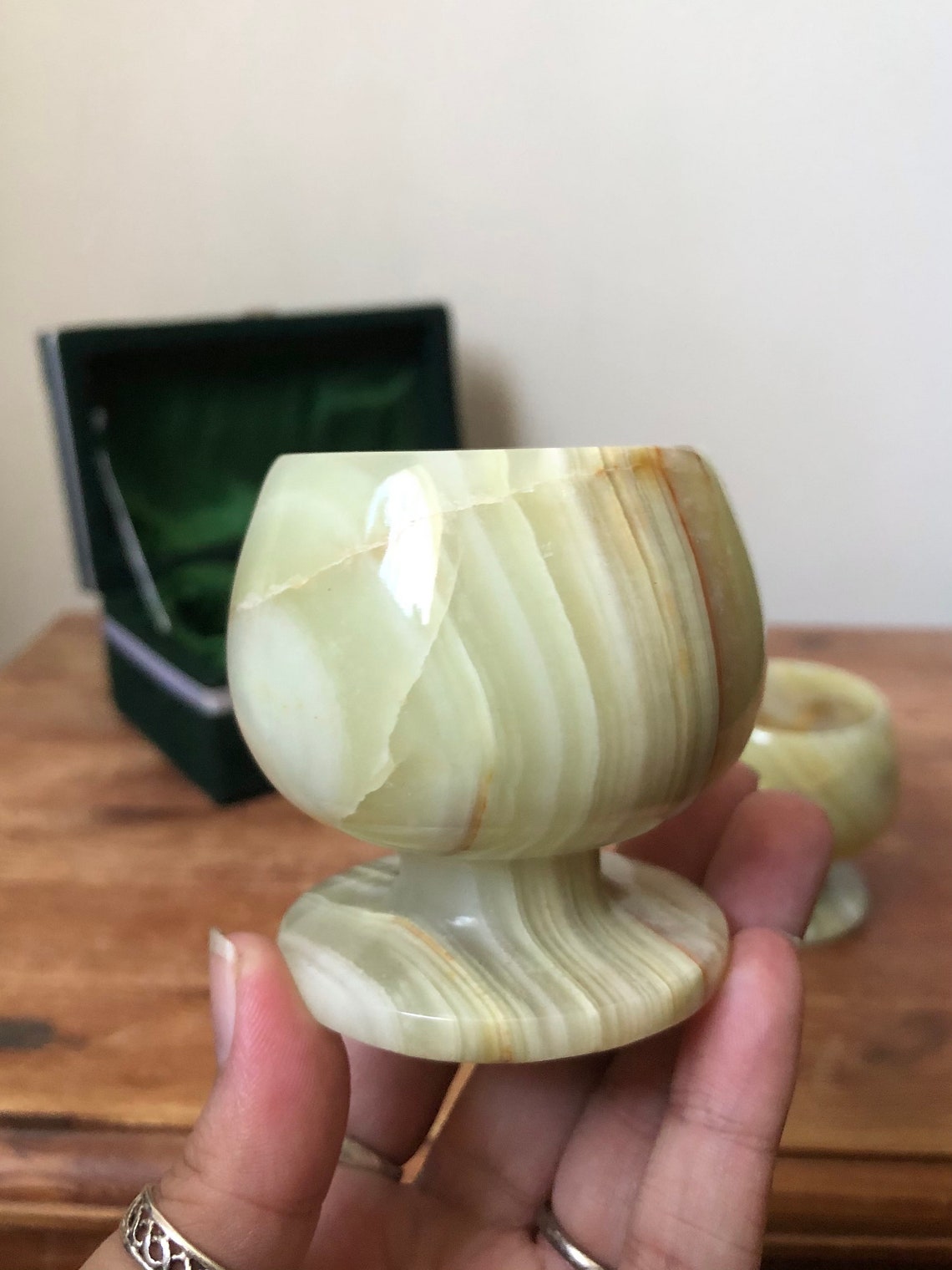 Two beautiful vintage onyx cups in original box onyx goblets Etsy