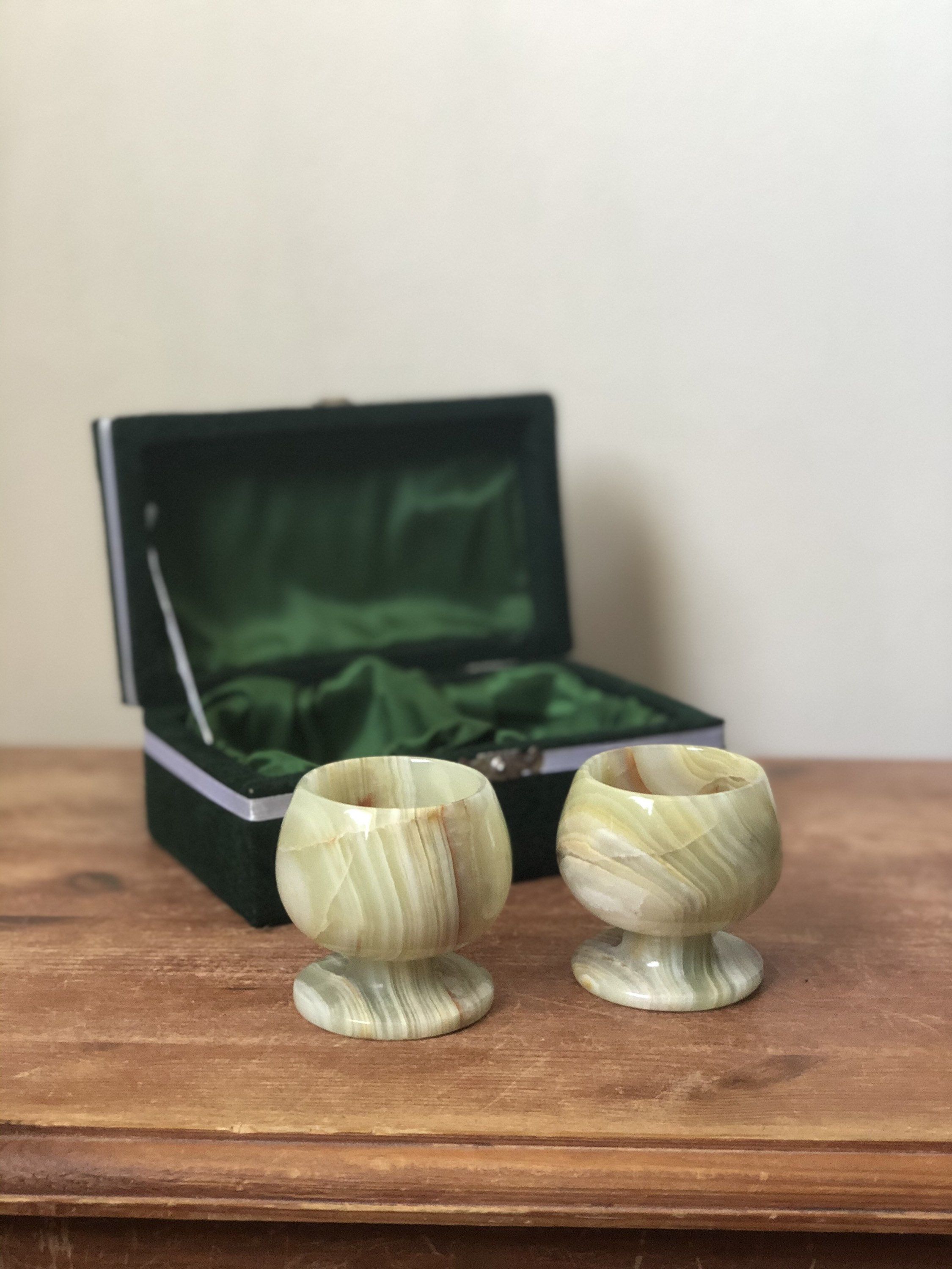 Two beautiful vintage onyx cups in original box onyx goblets Etsy