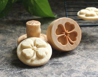 4 Leaf Clover 1.6 inch Mini Wood Cookie Stamp Mold CSm-024