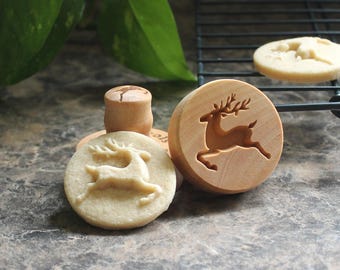 Leaping Reindeer 1.6 inch Mini Wood Cookie Stamp Mold CSm-013