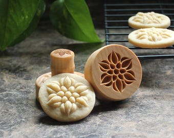 Lotus Buds 1.6 inch Mini Wood Cookie Stamp Mold CSm-007