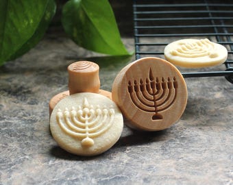 Hanukkah Menorah 1.6 inch Mini Wood Cookie Stamp Mold CSm-008