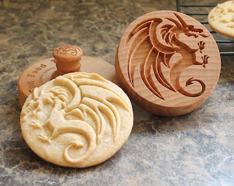 Dragon 3 inch Large Wood Cookie Stamp Mold CS8-029