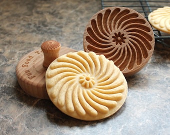 Grote houten koekjesstempel van 3 inch met pinwheelbloem CS8-002