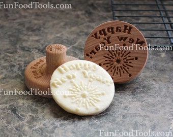 Happy New Year 2.5 inch Wood Cookie Stamp Mold CS-107