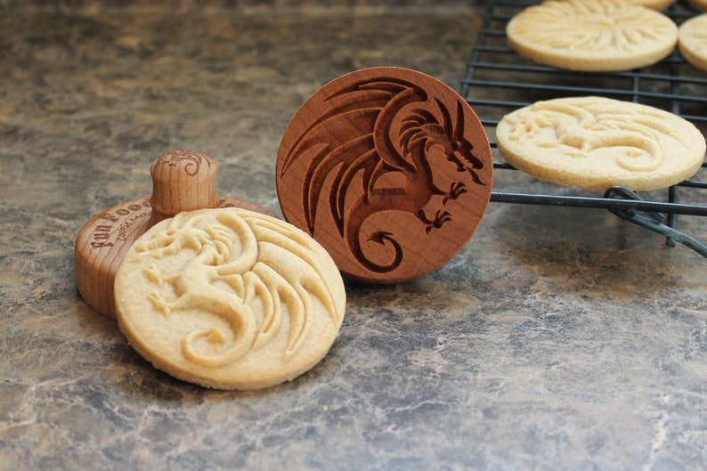 Dragon 2.5 inch Wood Cookie Stamp Mold CS-009 image 1