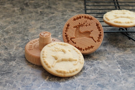 Reindeer and Holly 2.5 Inch Wood Cookie Stamp Mold CS 049 Etsy