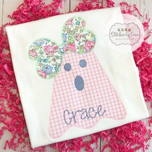 Sweet Ghost Applique Shirt for Girls, monogrammed, Liberty of London, windowpane, Halloween, fall