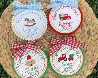 Embroidered Heirloom Christmas Ornament, First Christmas Ornament, Personalized Ornament, 2025 Keepsake