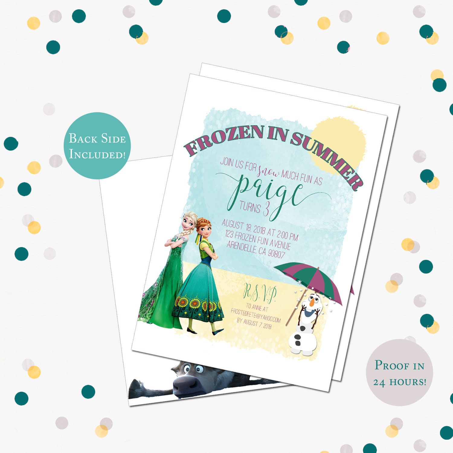frozen in summer birthday party invitation olaf invite anna etsy