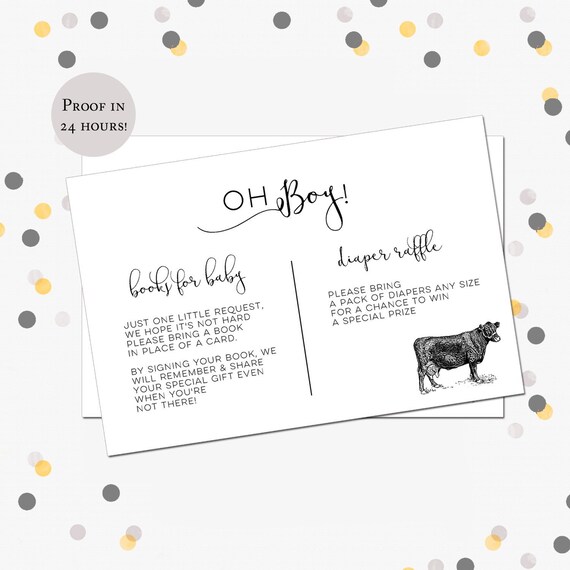 Vintage Farm Baby Shower Insert, Cow Farm animal Shower Diaper Raffle, Books for Baby Insert, Boy Shower Insert, DIY Printable 4x6 Il_570xn
