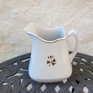 Ironstone Bishop Stonier Pitcher, Off White and Gold Trim Water Pitcher