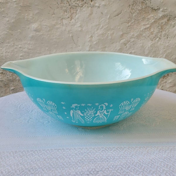 Pyrex Turquoise Blue Butterprint 4 qt Cinderella Mixing Bowl, Nesting Bowl, Casserole Dish