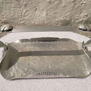 Aluminum Handled Tray, Hand Wrought Continental Trade Mark, Flower Etched Design, Leaves