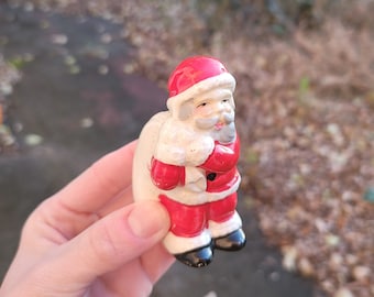 Vintage Ceramic Santa Claus Mold Figurine, Santa with White Toy Sack Bag Small Figure, Christmas Decoration