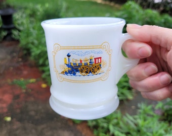 Avon Milk Glass Shaving Mug with Train, Locomotive, Iron Horse