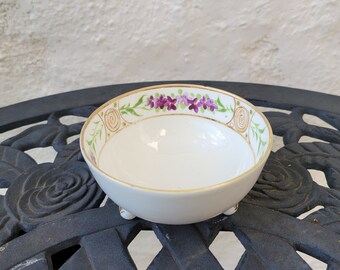 Nippon Small Porcelain Footed Bowl, Berry Bowl, Fruit or Nut Dish, Nappy Bowl, Salt Dish, Condiment Holder, Gold Trim, Purple Flowers