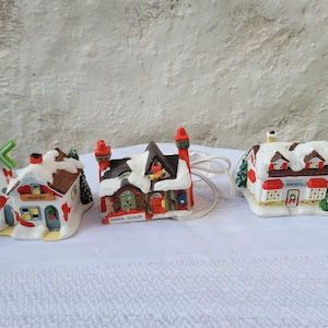 1994 Porcelain Bisque Christmas Village CHOICE LOT, Bunk House, Santa Claus, Weather, Vintage Hand Painted Handcrafted, Light up, Plug In