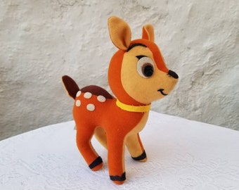 BAMBI Stuffed Animal, Cotton Plush, Vintage Fawn Deer Toy Doll, Walt Disney Productions, Made in Taiwan #0223