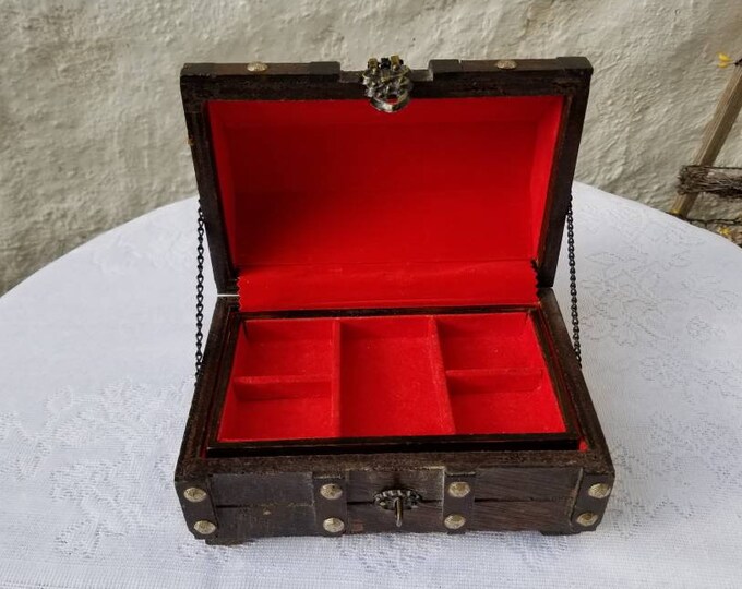 Dark Brown Wooden Treasure Chest Jewelry Box Vintage Etsy