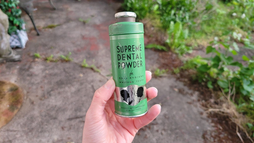 Tooth Powder Can Supreme Dental Powder Tin, Green Tin Canister Can, Tooth Teeth Powder ...