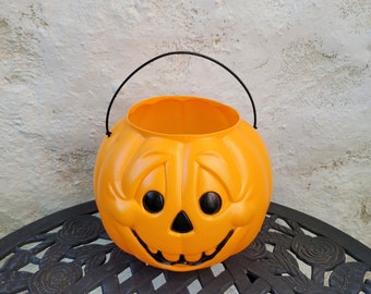 Vintage Jack-o-lantern Pumpkin Blow Mold Candy Bucket Pail General Foam ...