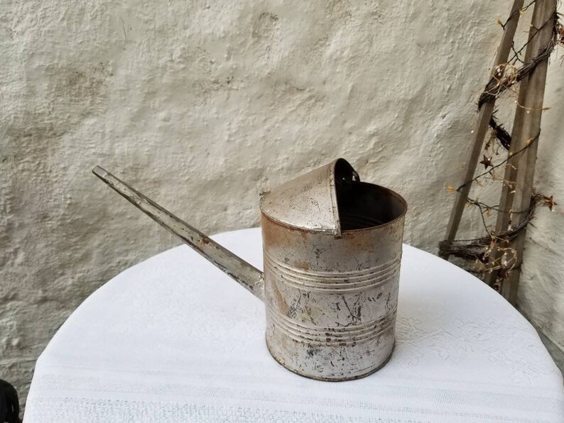 Galvanized Watering Can Long Spout No Handle Metal Vintage Etsy