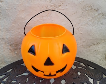 Blow Mold Jack O Lantern Candy Container Bucket, Pumpkin Trick or Treat Basket, Halloween Décor, Item#2