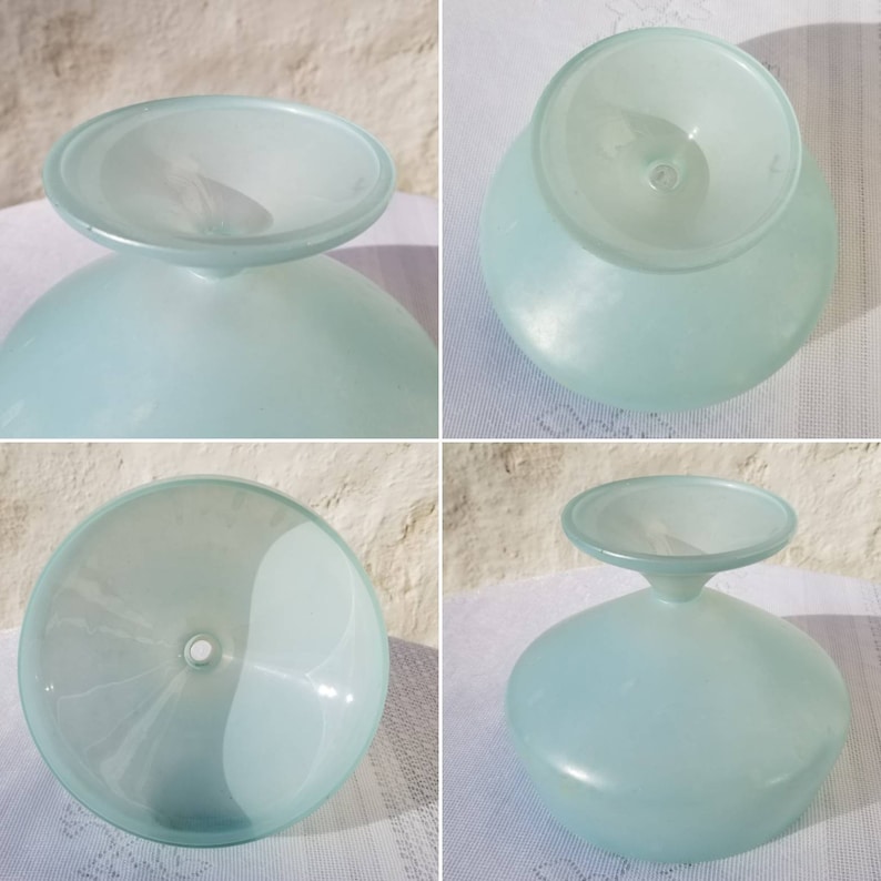 Frosted Seafoam Green Glass Footed Bowl Light Blue Satin Glass Compote Pedestal Candy Dish