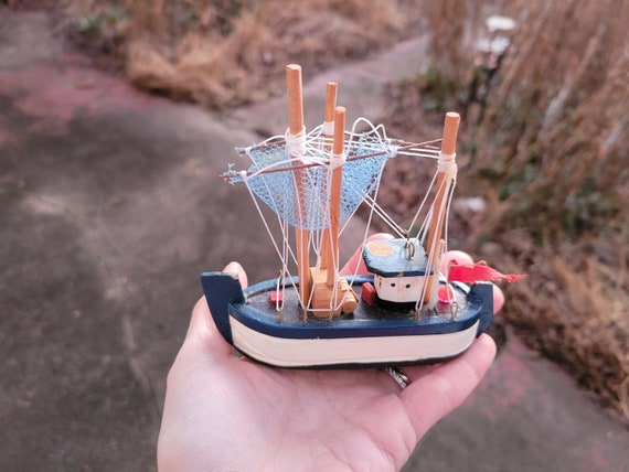 Velero de madera en miniatura barco de madera azul y blanco - Etsy México