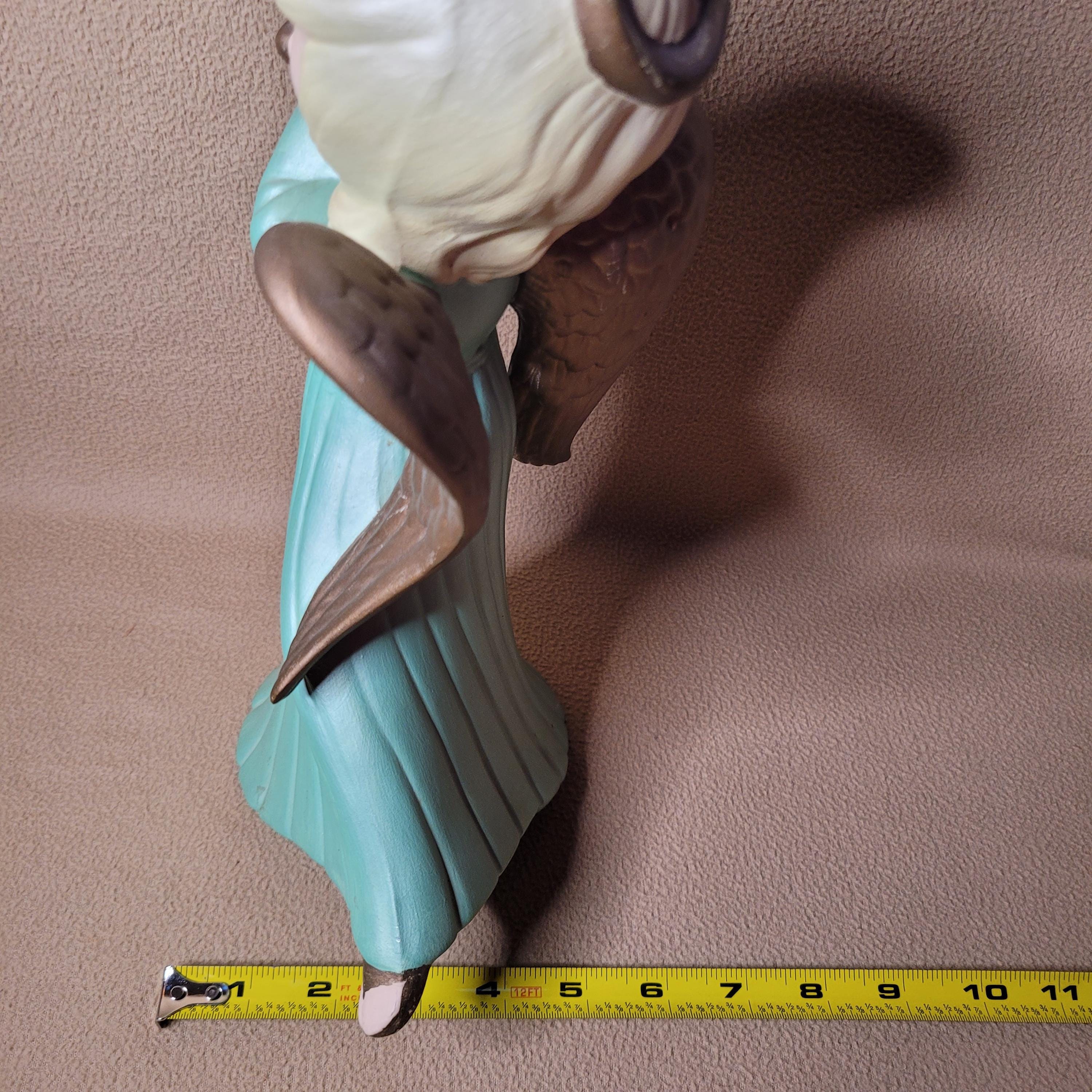 Vintage Ceramic Angel Playing Flute Figure, Gold Angel Wings